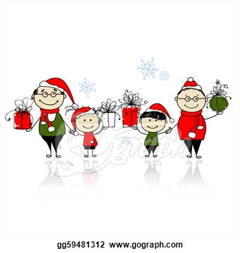 Clipart   Christmas Gifts  Happy Family Together  Stock Illustration