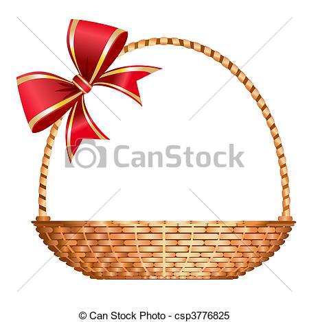Vector Illustration Festive Gift Basket With Red Bow Isolate On White