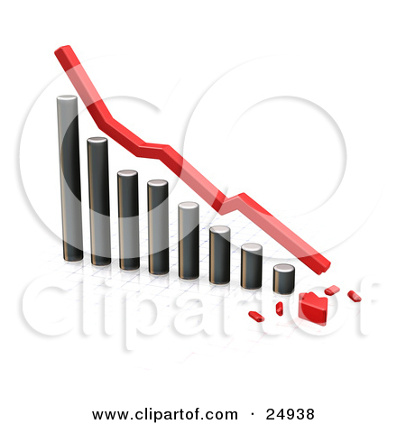 Clipart Illustration Of A Decreasing Chrome Bar Graph With A Red Line