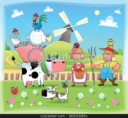 Funny Farm Family  Stock Vector Clipart Funny Farm Family  Cartoon