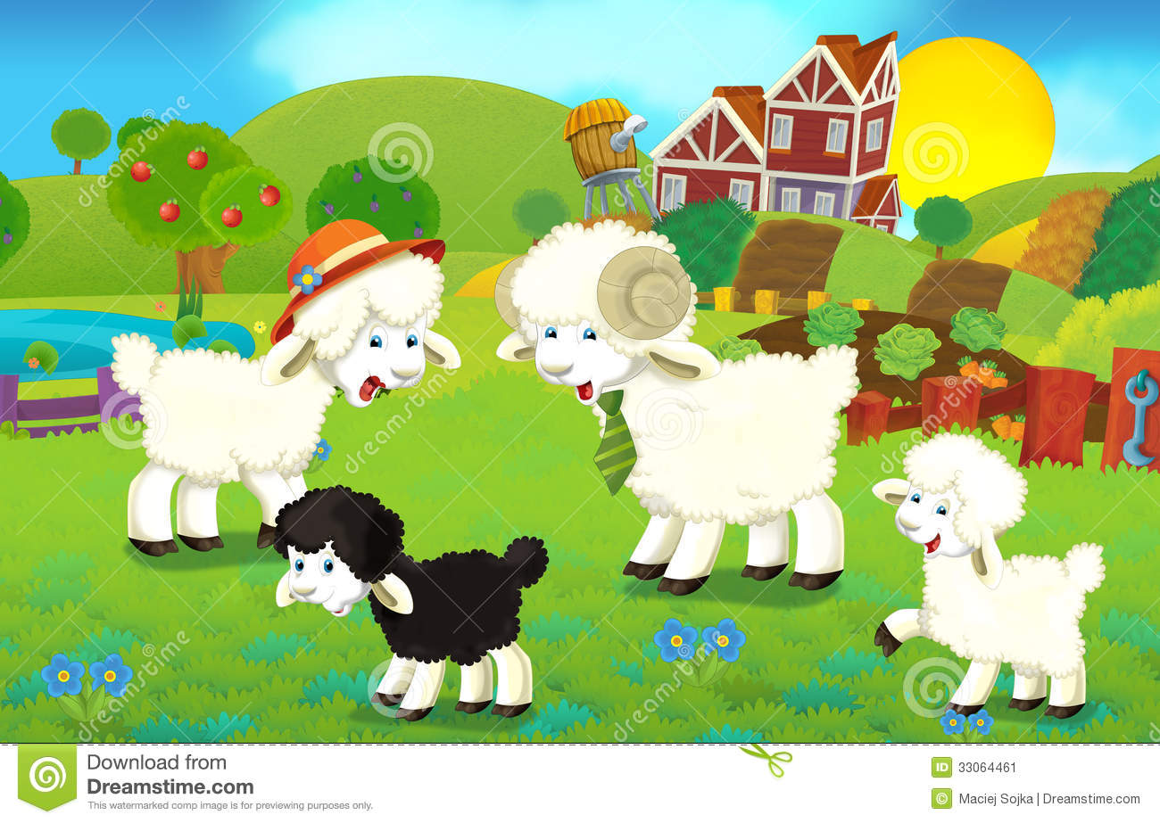With Sheep Family On The Farm Stock Image   Image  33064461