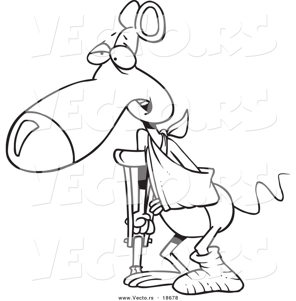 Larger Preview  Vector Of A Cartoon Rat With A Cast Sling And Crutch