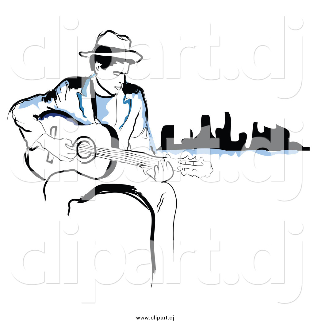 Larger Preview  Vector Clipart Of A Black And Blue Man Playing A