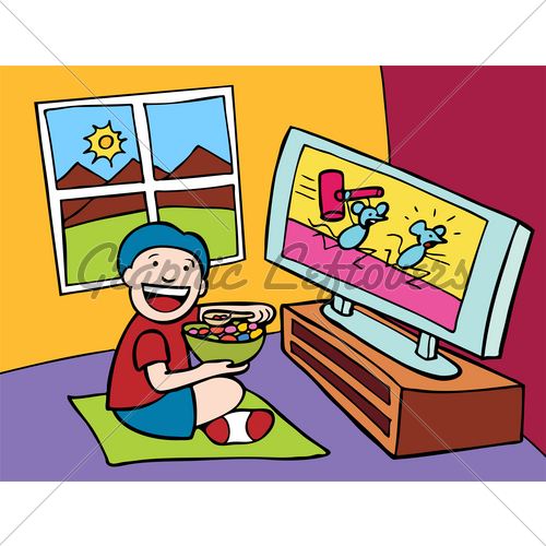 Cartoon Of Child Watching Television 