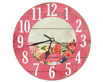 Teapot Clock With Vintage Flower Clipart  Handmade By Darcyclocks