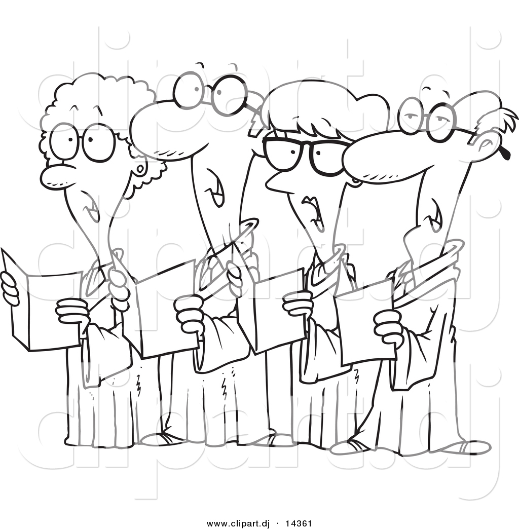 Vector Of Cartoon Choir With 4 Senior Men And Women Singing   Coloring