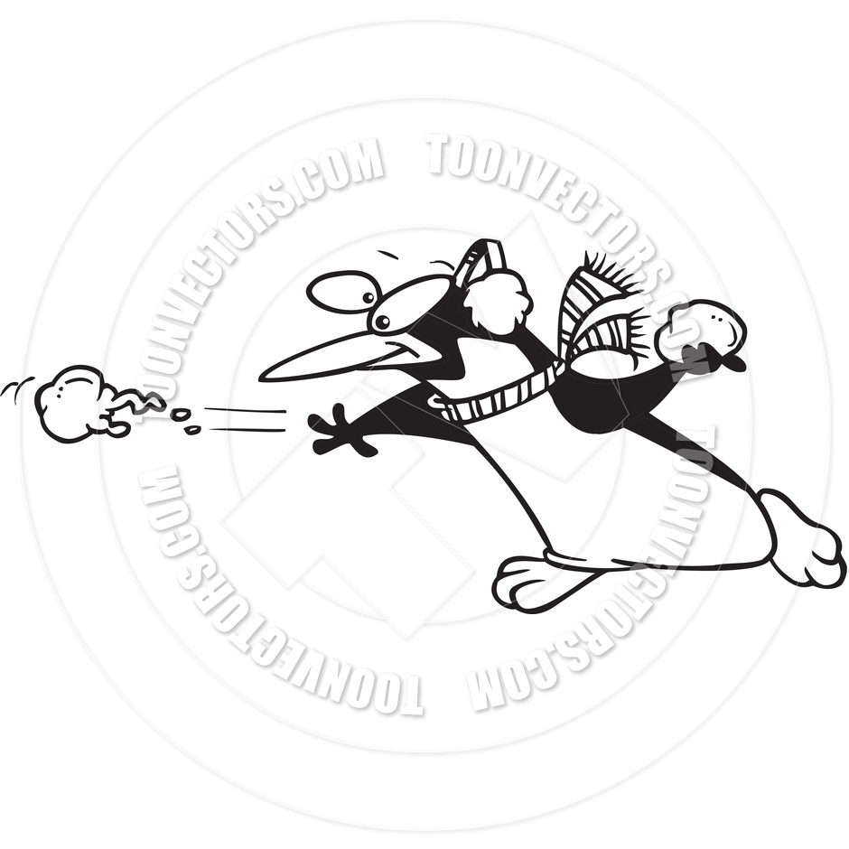 Cartoon Penguin Snowball Fight  Black And White Line Art