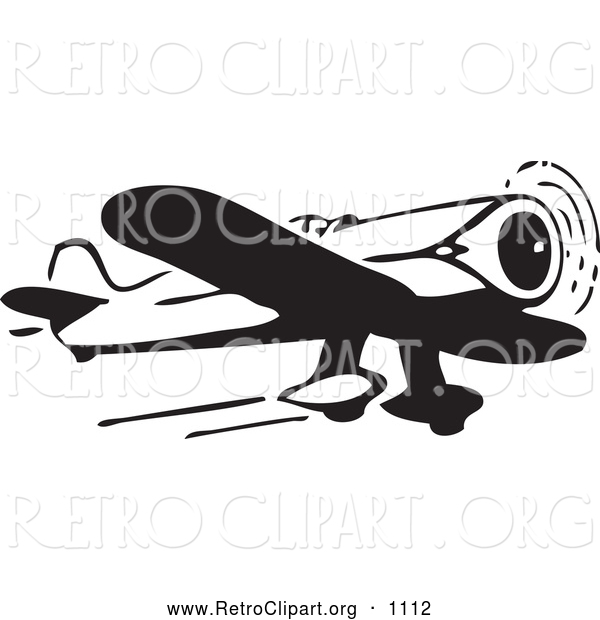 Clipart Of A Retro Black And White Airplane By Bestvector    1112