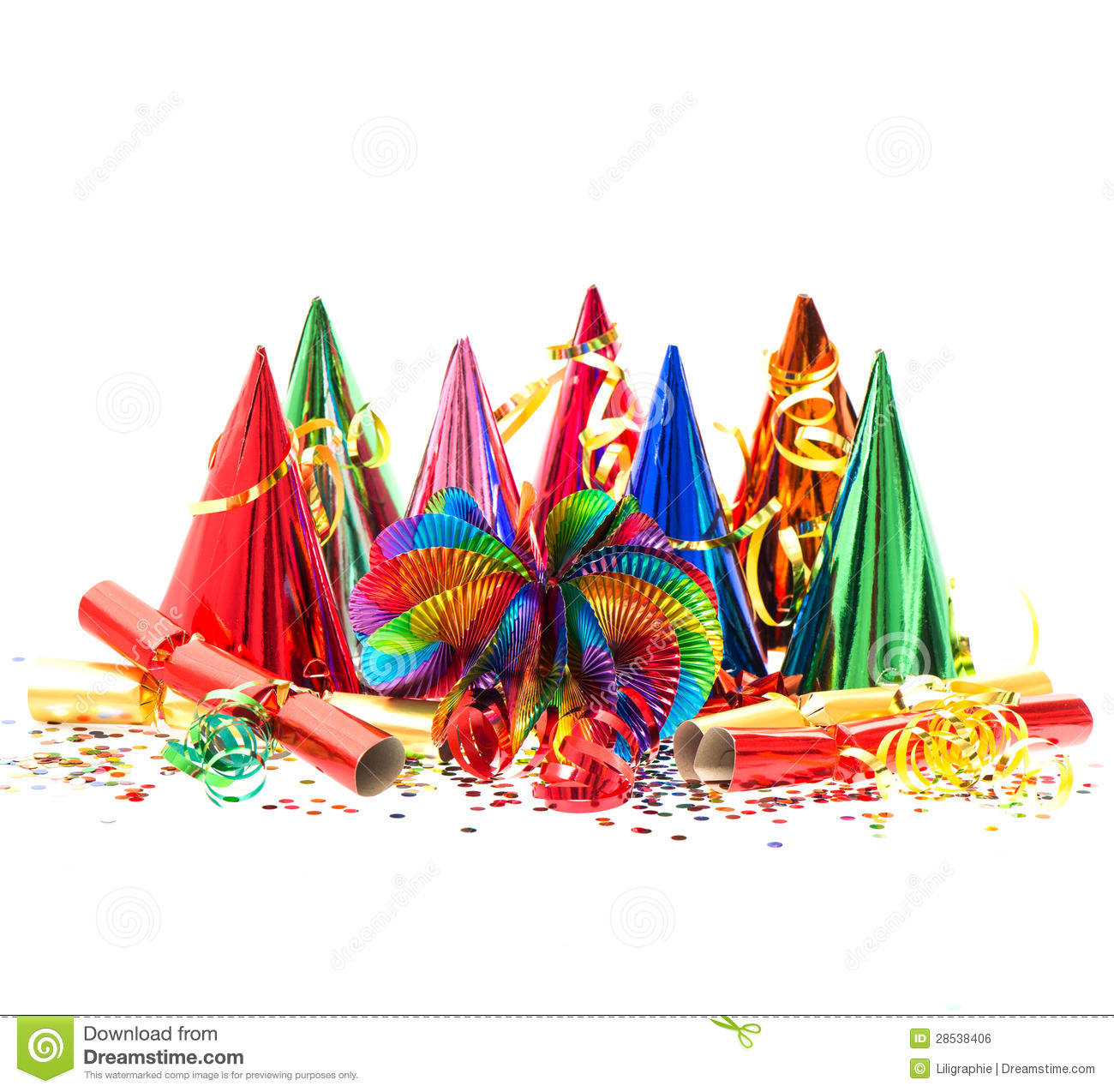 Garlands Streamer Party Hats And Confetti Royalty Free Stock Image