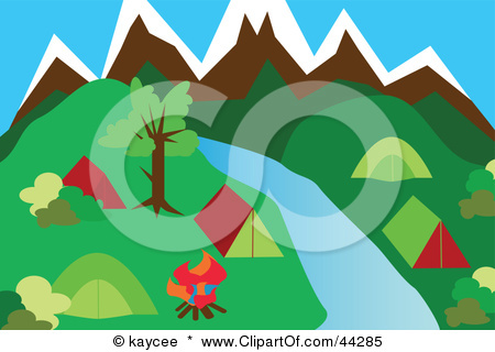 44285 Clipart Illustration Of A River Flowing Through A Campground In