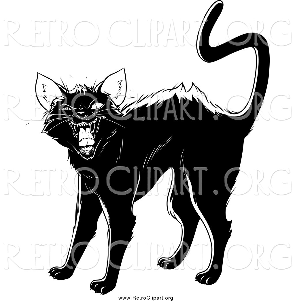 Clipart Of A Retro Black Cat Arching Its Back Twitching Its Tail And