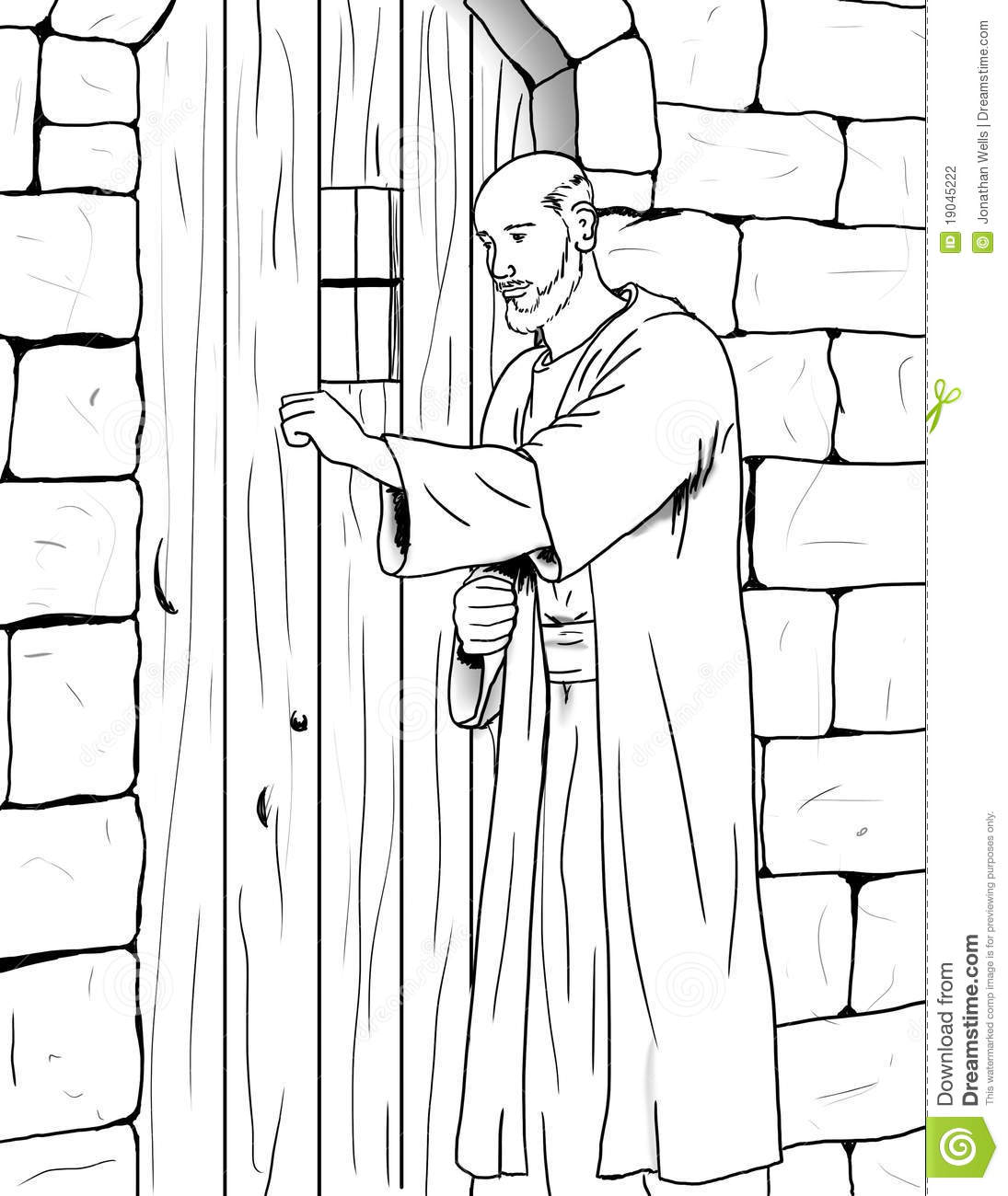 Black And White Drawing Of A Man Knocking On A Door