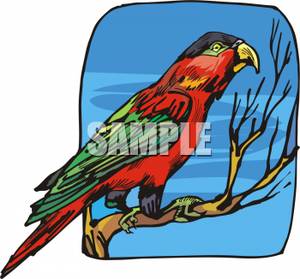 Clipart Image Of A Small Parrot Perched On A Branch