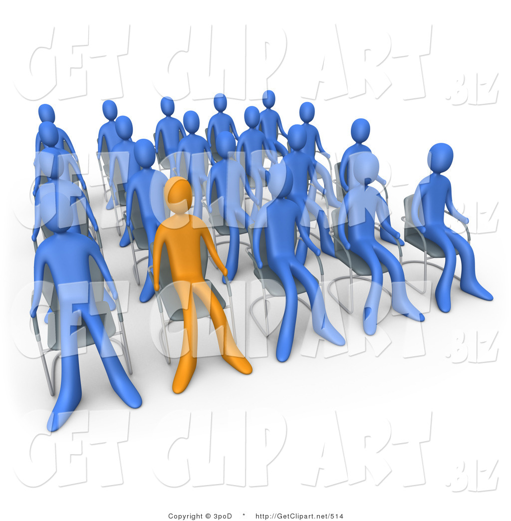 3d Clip Art Of An Orange Person Standing Out In A Crowd Of Blue People