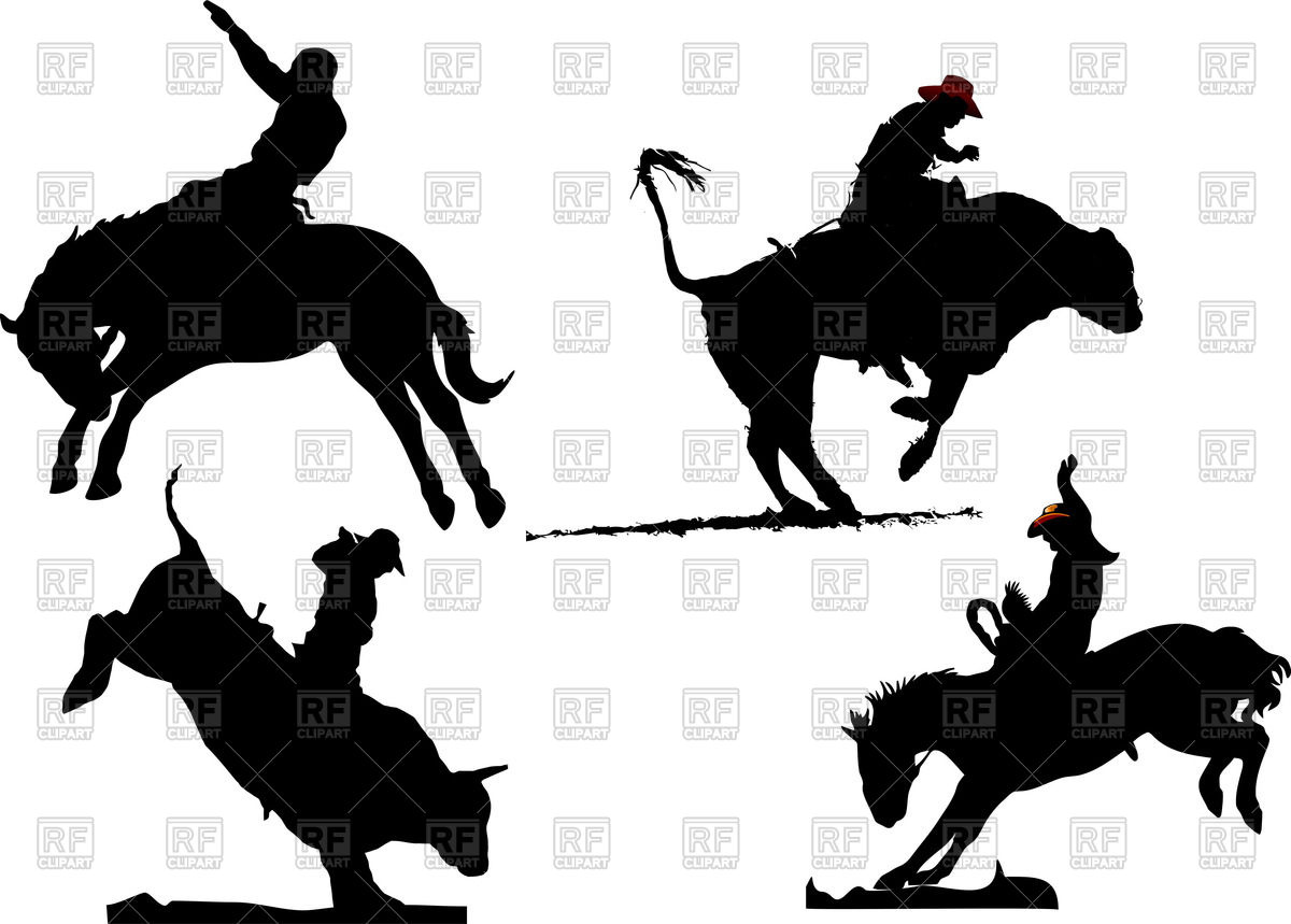 Silhouettes Of Rodeo On Horses And Bulls 53456 Silhouettes Outlines