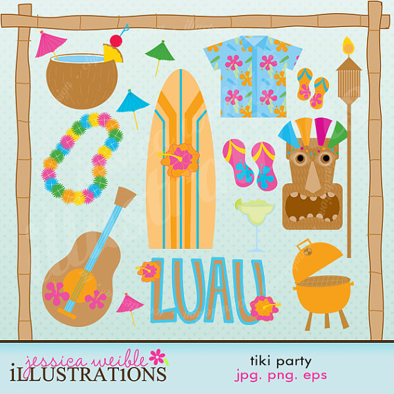 Tiki Party Cute Digital Clipart For Card Design Scrapbooking And Web