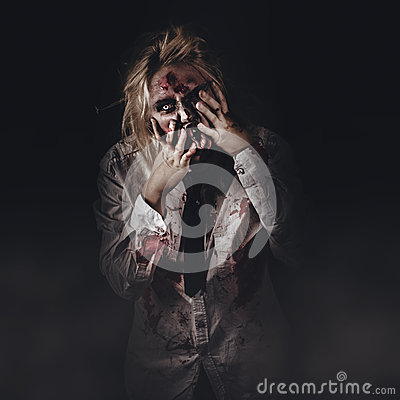 Dark Halloween Portrait Of Scary Bad Zombie Walking Through Graveyard