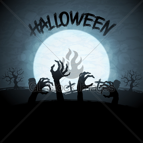 Halloween Background With Zombies And The Moon    Gl Stock Images