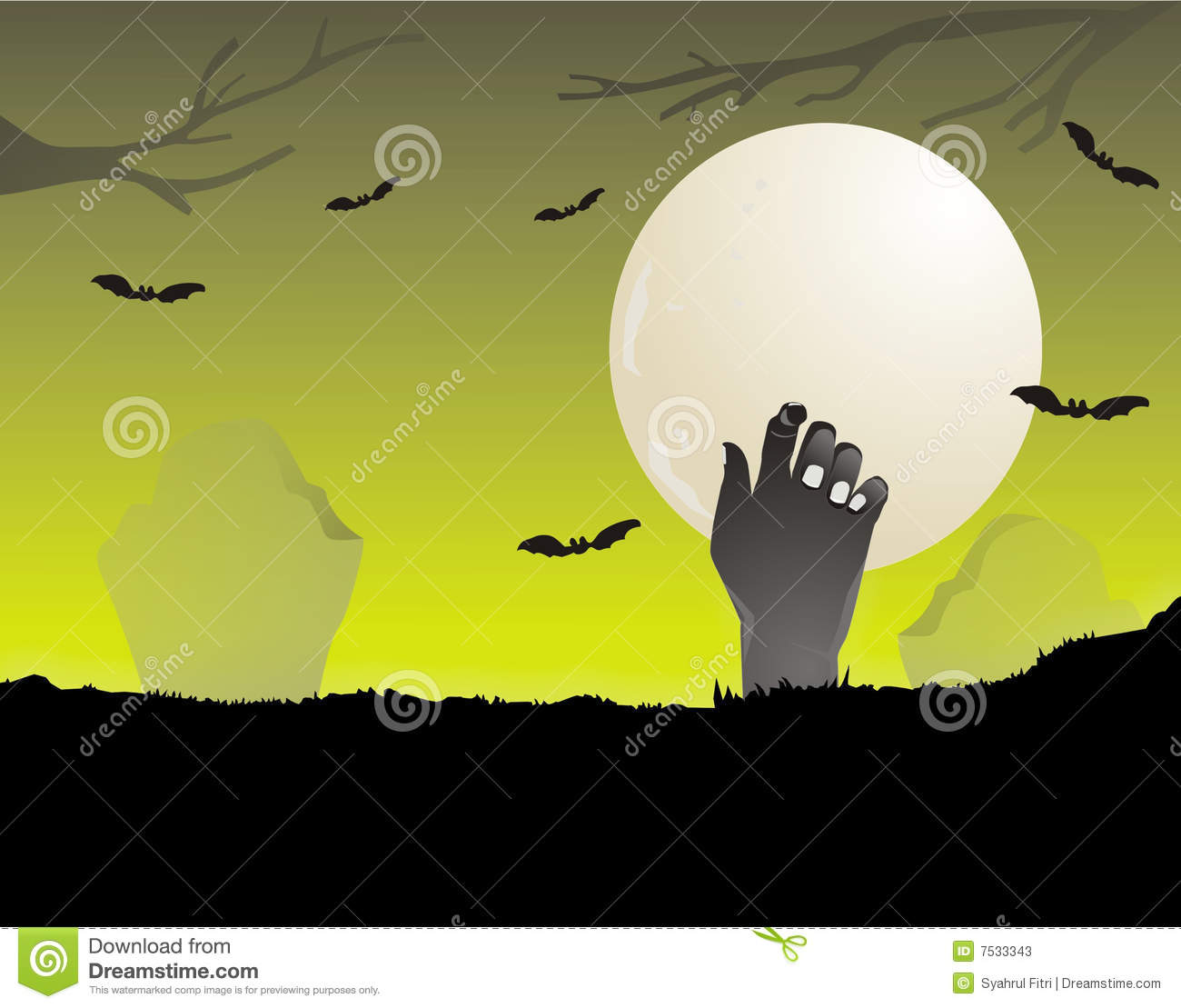 Zombie S Hand Come Out From The Graveyard When Full Moon Night