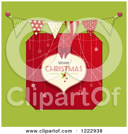 Clipart Of A Merry Christmas Bauble Over Red Stripes Tucked Into Slots