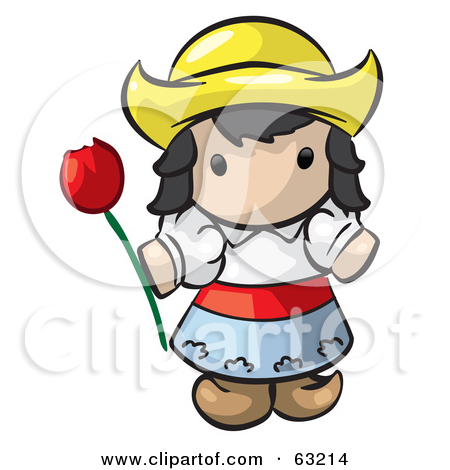 Clipart Illustration Of A Human Factor Dutch Girl Holding A Red Tulip
