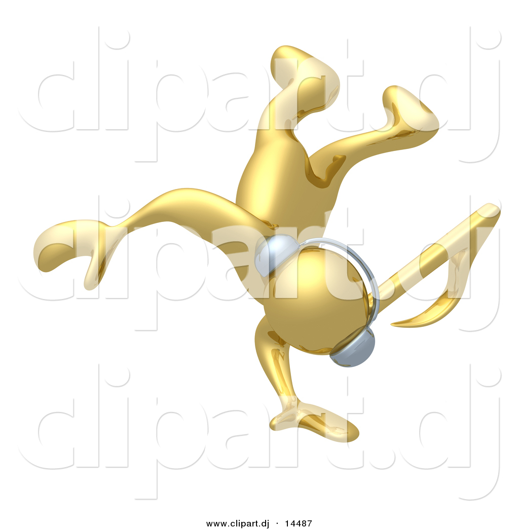3d Vector Clipart Of A Gold Guy Wearing Headphones While Dancing