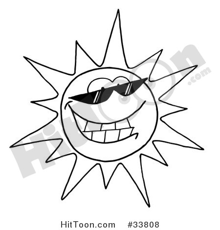 Sun Clipart  33808  Black And White Outline Of A Cool Sun Character