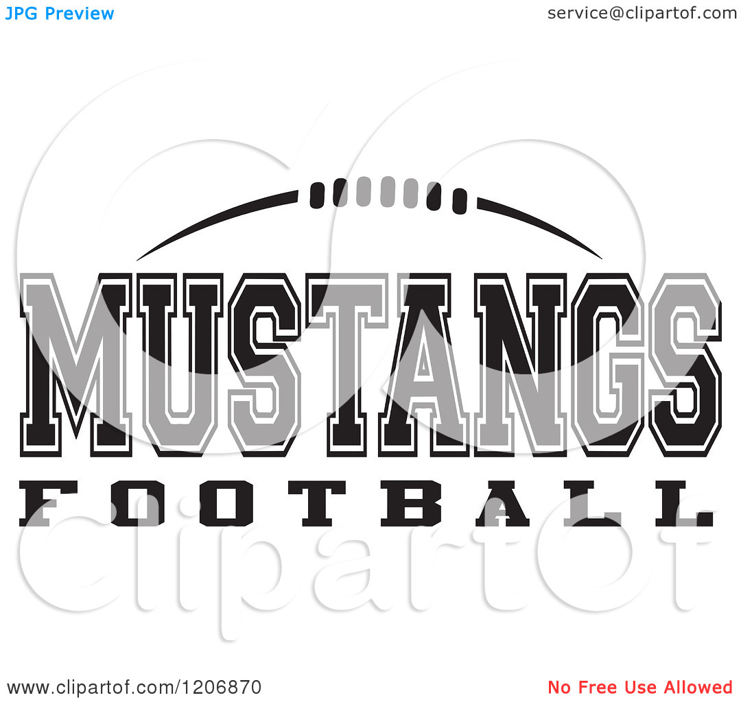 Clipart Of A Black And White American Football And Mustangs Football