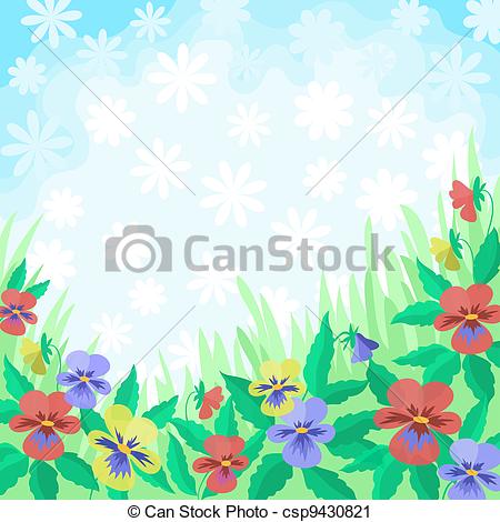 Clipart Of Flowers Pansies And Sky Background   Floral Background