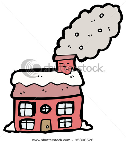 Snowy House With Smoking Chimney Cartoon Stock Photo 95806528
