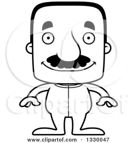 Lineart Clipart Of A Cartoon Black And White Happy Block Headed