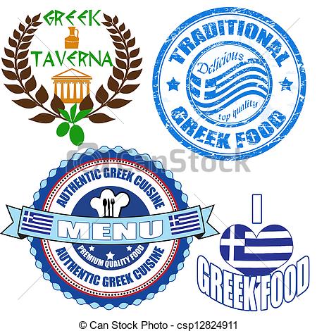 Greek Food Stamp And Labels On White    Csp12824911   Search Clipart