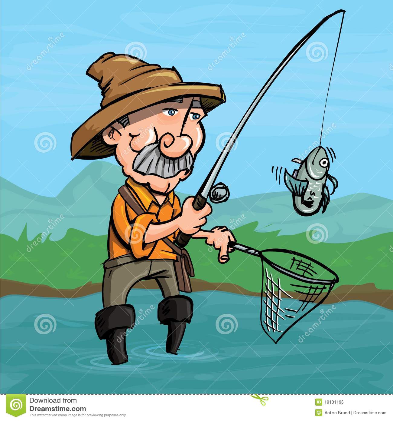 Cartoon Fisherman Catching A Fish Royalty Free Stock Image   Image