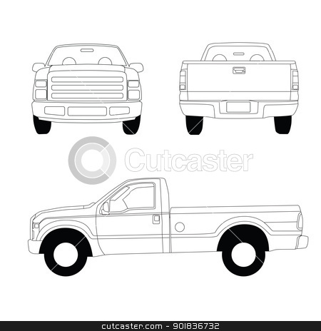 Clipart Pick Up Truck Line Illustration Front Side And Rear View By