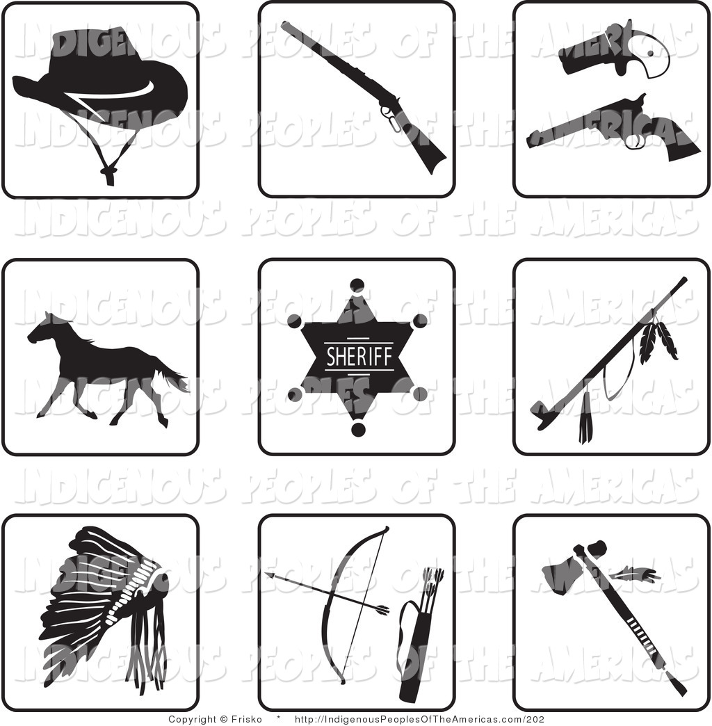 Vector Clipart Of Black And White Old West And Native American