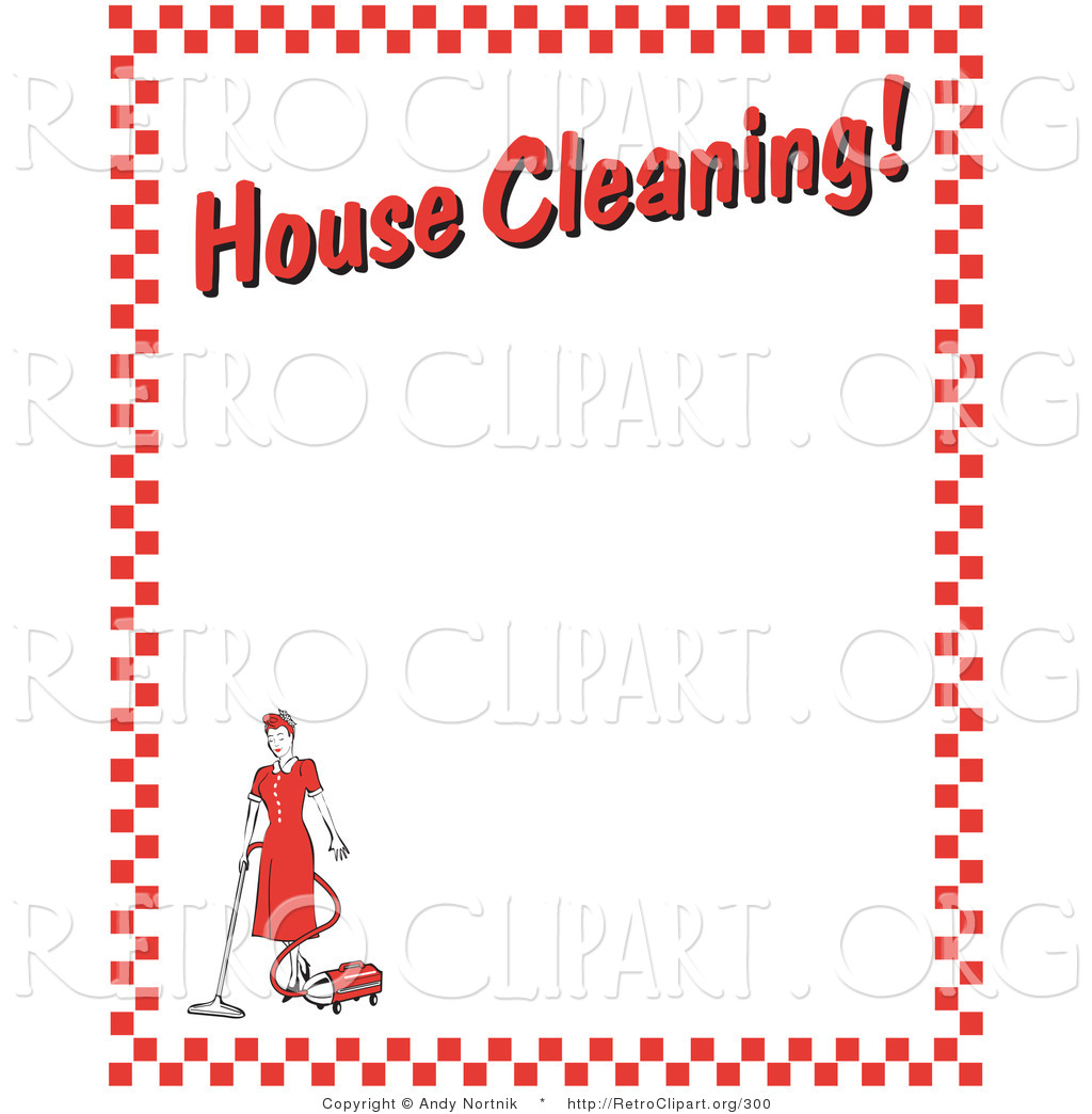 Retro Clipart Of A Maid Woman Vacuuming With A Canister Vacuum With