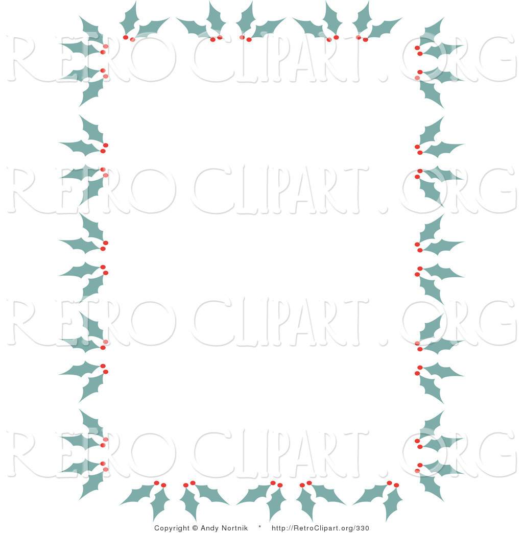 Retro Clipart Of A Stationery Border Of Holly And Berries For