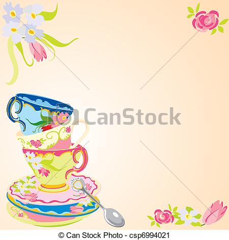 Stacked Tea Cups On A Tea Stained    Csp6994021   Search Clipart