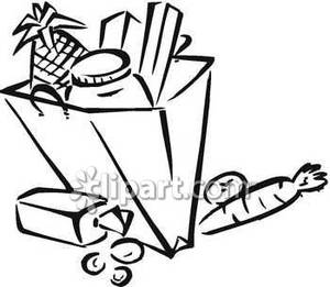 Bag Clipart Black And White Black And White Bag Groceries With Food