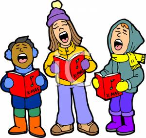 Singing Christmas Carols Out Of A Song Book   Royalty Free Clipart