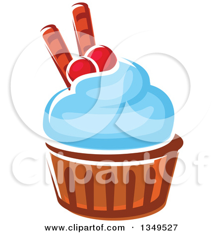 Clipart Of A Cartoon Cupcake With Chocolate Chips   Royalty Free