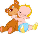 Baby Hug Bear   Cheerful Baby Hugging His Teddy Bear