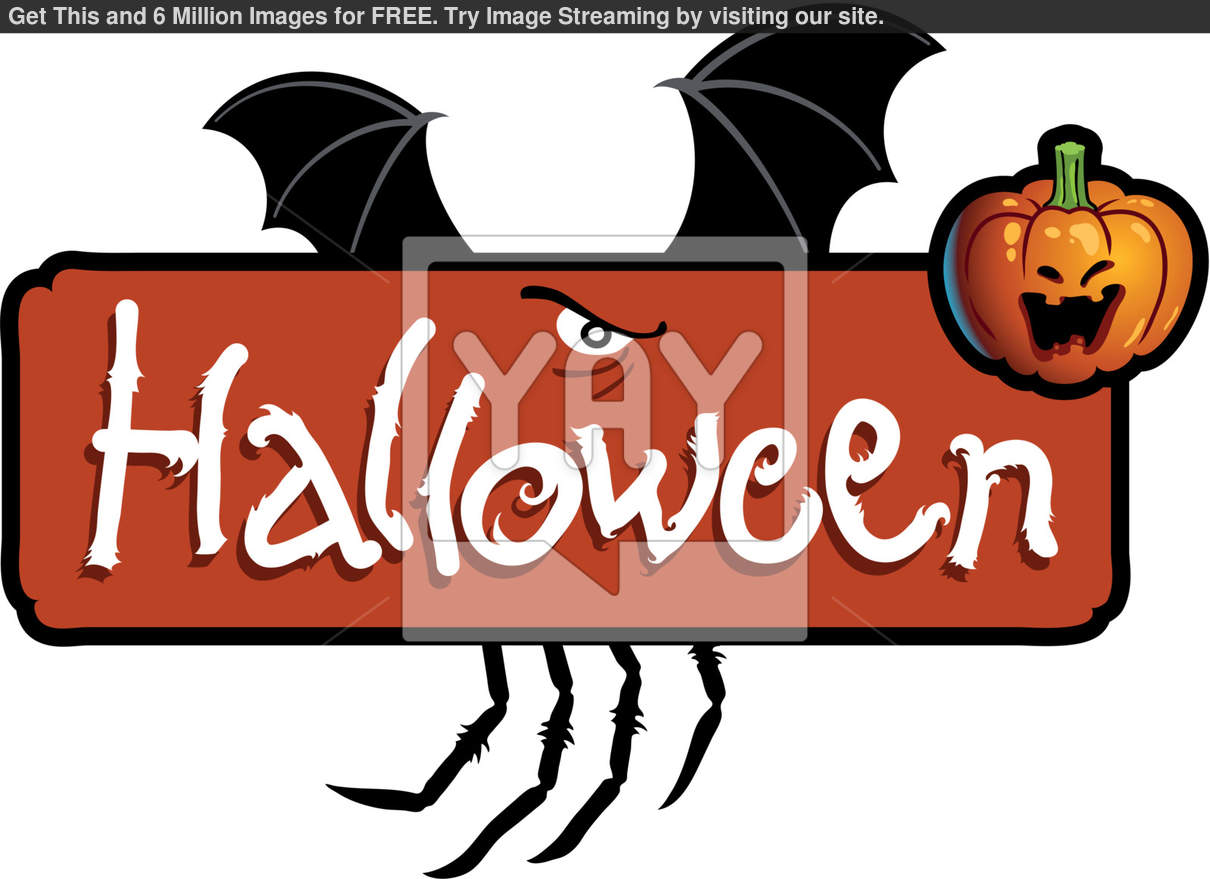 Halloween Scary Titling With Bat Wings Spider S Legs And A Pumpkin