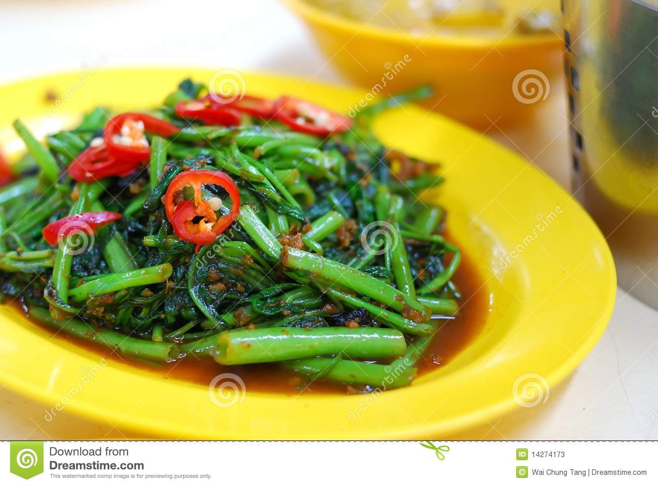Asian Kangkong Vegetables Cooked With Spicy Sambal Chili Sauce  Also