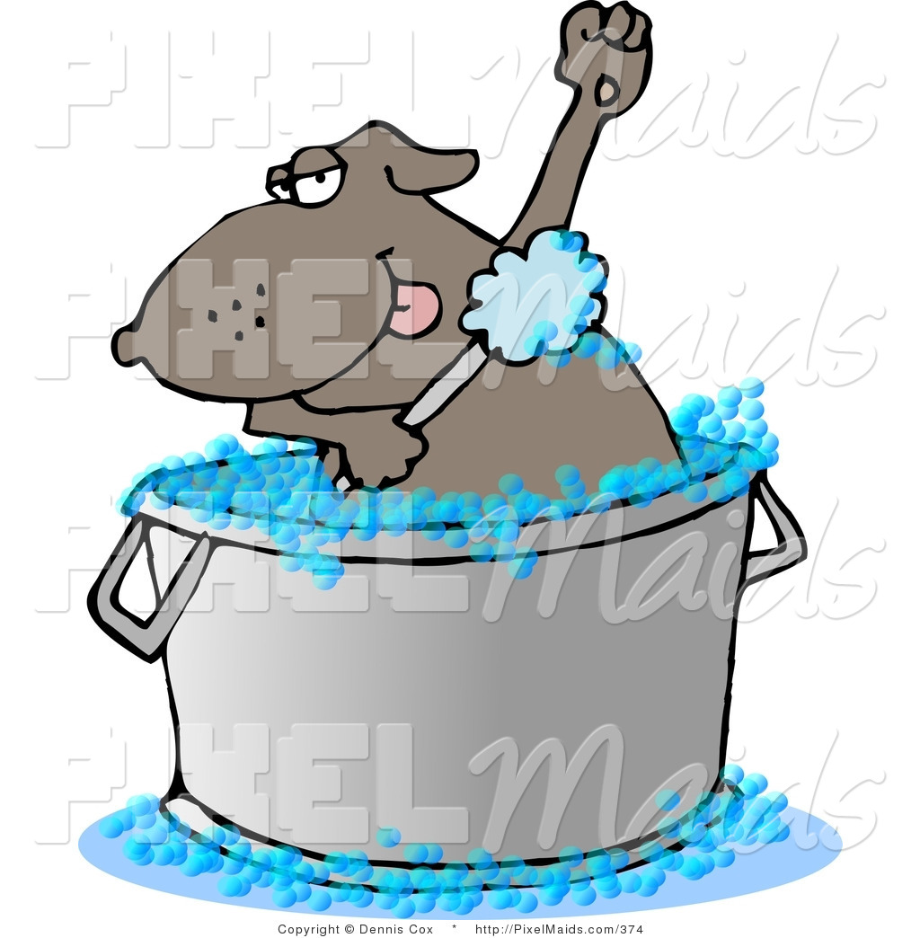 Preview  Clipart Of A Bathing Brown Dog In A Large Wash Tub By Djart