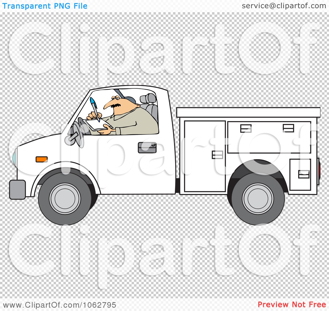 Clipart Worker Writing In A Utility Truck   Royalty Free Vector