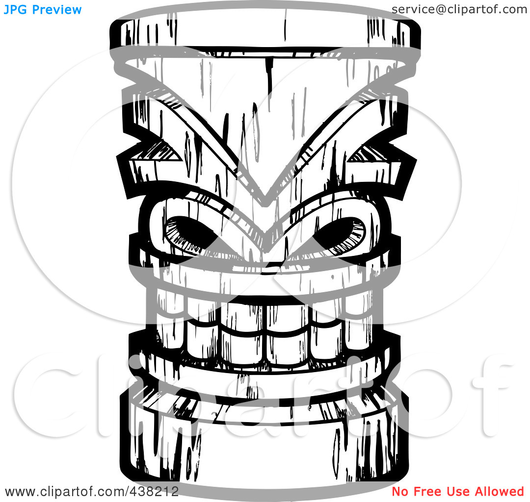 Royalty Free Rf Clipart Illustration Of A Black And White Tiki Carving