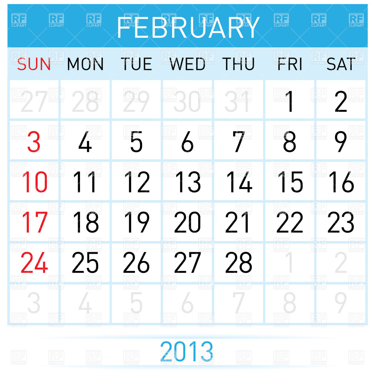 2013 Calendar Month Download Royalty Free Vector Clipart  Eps