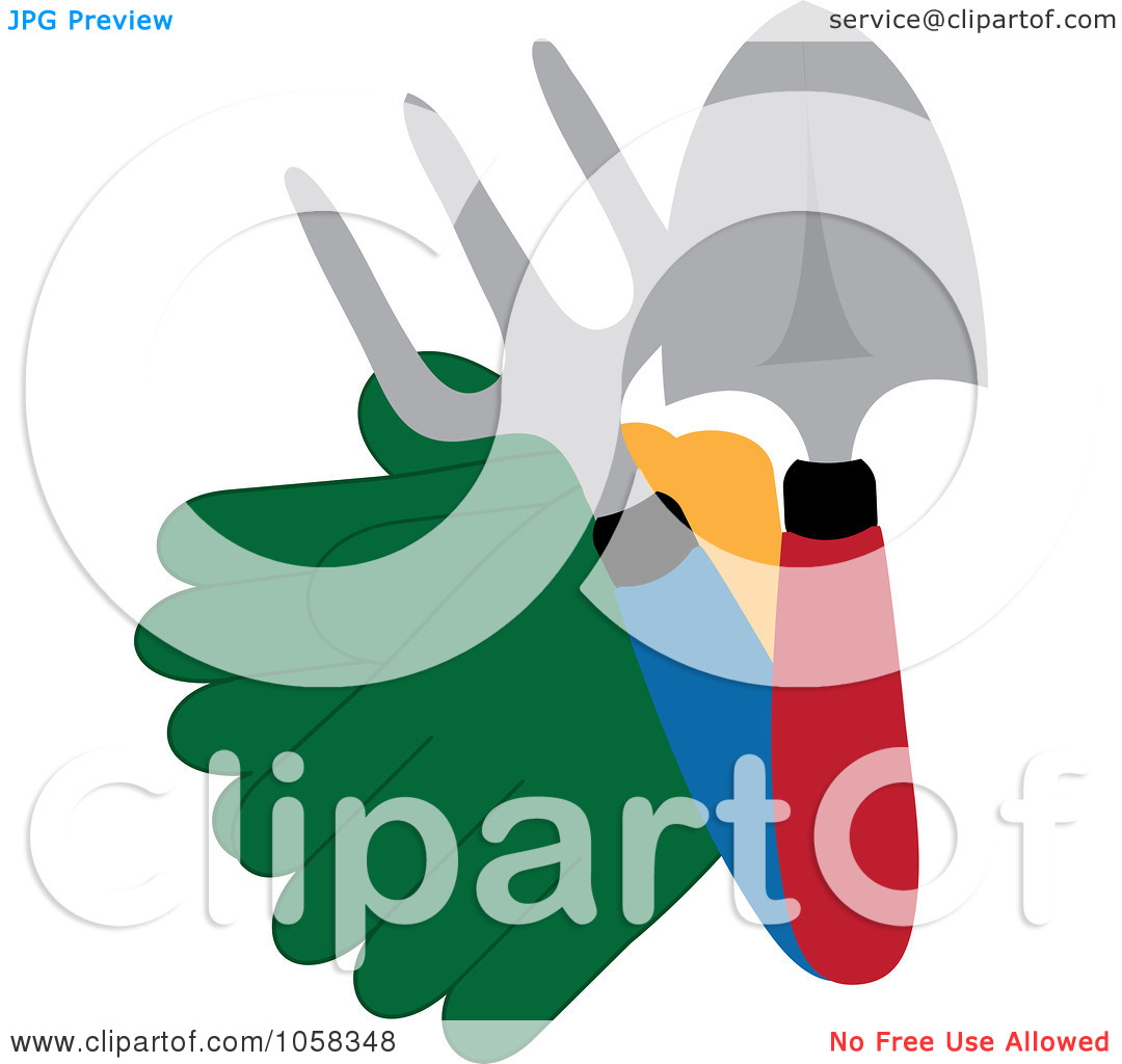 Art Illustration Of A Pair Of Garden Gloves With Tools By Pams Clipart
