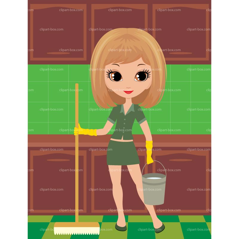 Clipart Girl Cleaning Kitchen   Royalty Free Vector Design